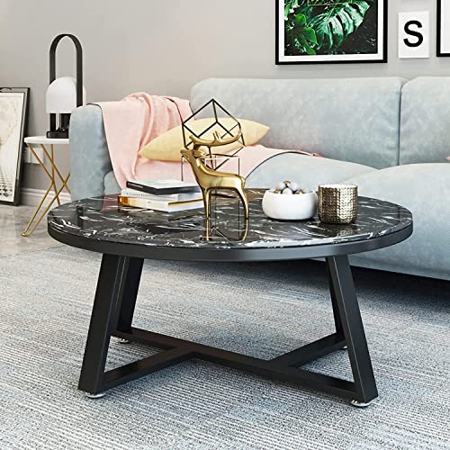Moderner Wohnzimmer-Couchtisch, Marmor-Couchtisch, rund, moderner Wohnzimmer-Sofatisch, Marmorstruktur, Tischplatte, runder Mitteltisch mit Metallgrundrahmen und verstellbaren Fußpolstern, B von LYDZT