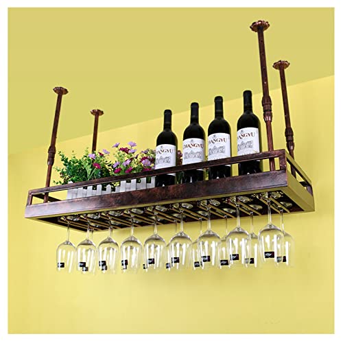 Umgedrehtes Weinglasregal für die Bar, Deckendekorationsregal aus Eisen, kreatives Kelchregal zum Aufhängen, Blumenregal für Blumengeschäfte (Farbe: Braun, Größe: 100 x 35 x 60 cm) von LYDZT