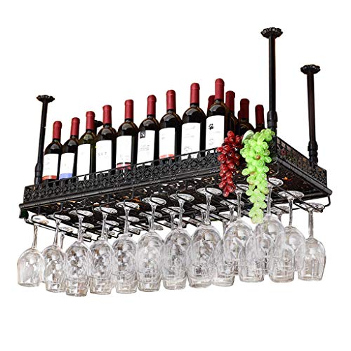Weinglasregal für die Bar, kopfüber hängende Eisenregale an der Vorderseite, beleuchtetes Stielglasregal an der Decke, Weinregal, Weinschrank (Farbe: Schwarz, Größe: 80 x 35 cm) von LYDZT