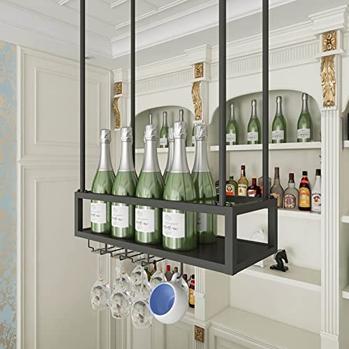 Weinhalter – Weinglasregal an der Decke, Weinregal aus Metall mit Glashalter, Verstellbarer hängender Weinflaschenhalter, Mattschwarz (Größe: 140 x 25 x 21 cm) von LYDZT