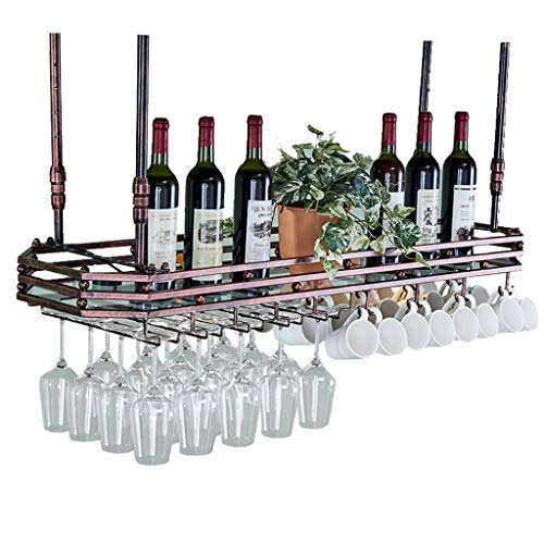 Weinregale mit Glashalter, Metall-Deckenmontage, hängender Weinhalter, hängender Weinglashalter für Stielgläser, Organizer-Gestell, Weinflaschenhalter (Bronze) von LYDZT