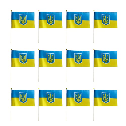 LYEAA Ukraine Handflaggen, Ukraine, Ukraine, Nationalflaggen, for Party, Festival, Paraden, Zuhause, Büro, Auto, Umzug, Meeting, Dekoration, Ukrainische Nationalflaggen (20 x 28 cm), 12 Stück von LYEAA