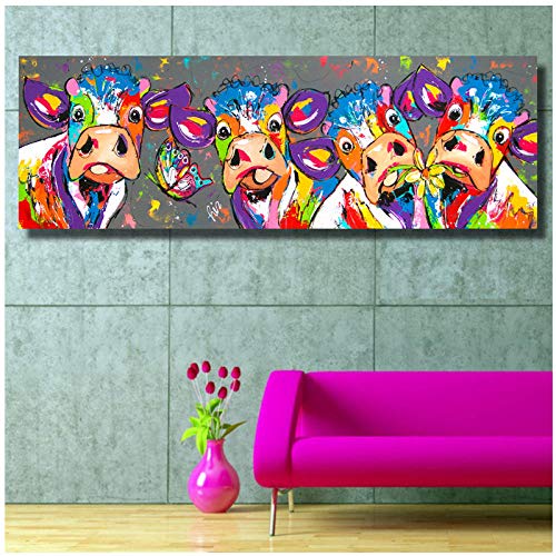 Bunte Kuh Tier Leinwand Malerei Lustige Kuh Wandkunst Poster Und Drucke Wandbilder Für Wohnzimmer Schlafzimmer Dekoration-60x120 cm Kein Rahmen von LYFCV