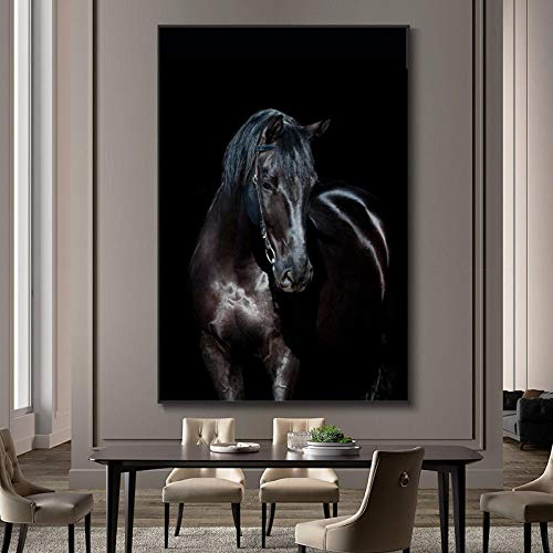 LYFCV Moderne Tiere Leinwandbilder Springen Cooles Pferd Schwarz-Weiß-Drucke Poster Wandkunst Bilder für Wohnzimmer Home Decor 50X70cm ohne Rahmen von LYFCV