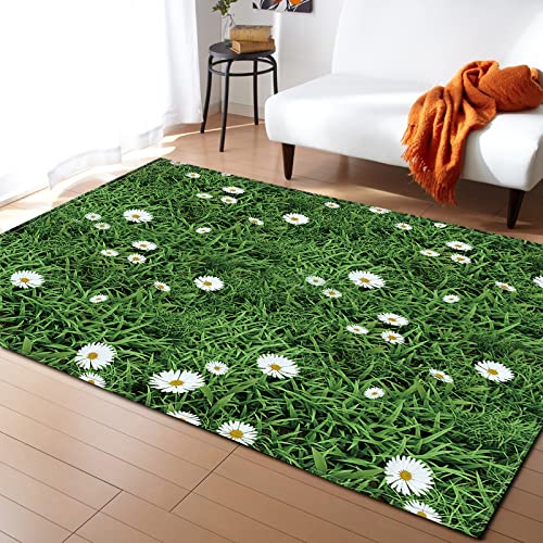 LYFDN Teppich Gänseblümchen aus grünem Gras Bedruckt Bedruckt Bereich Teppich, rutschfest Teppich, für Wohnzimmer, Schlafzimmer, Kinderzimmer, Heimdekoration, Weicher Teppich 120 x 180cm von LYFDN