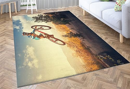 Teppich Radfahrer Wohnzimmerteppich 140x200 rutschfest Modern 3D Effekt Teppich für Flur, Schlafzimmer, Flanell Teppich Geeignet für Wohnkultur von LYFDN