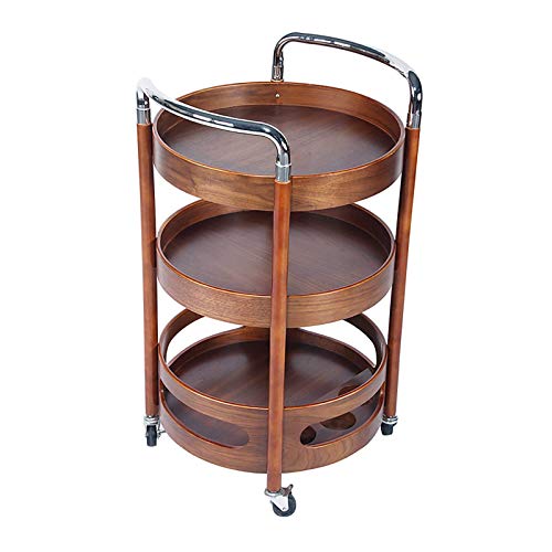 Barwagen Holz 3 Etagen Servierwagen mit Weinständer Lagerwagen Abschließbare Räder Robuster Rollwagen von LYFDPN