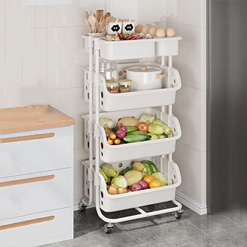 Küchenwagen auf Rädern Snackaufbewahrungswagen für den täglichen Bedarf, Toilettenartikel, Servicewagen für Zuhause, Universalrad/abschließbar (White 4 Tier) von LYFDPN