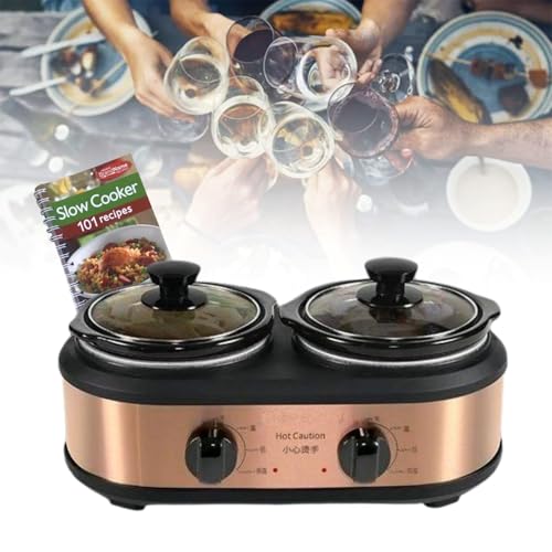 LYFDPN 2-in-1 Elektrisches Kochgerät mit Rezeptbuch Glasdeckel Keramik Liner Slow Cooker Abnehmbarer Topf Buffet Server Eintopf Suppe von LYFDPN