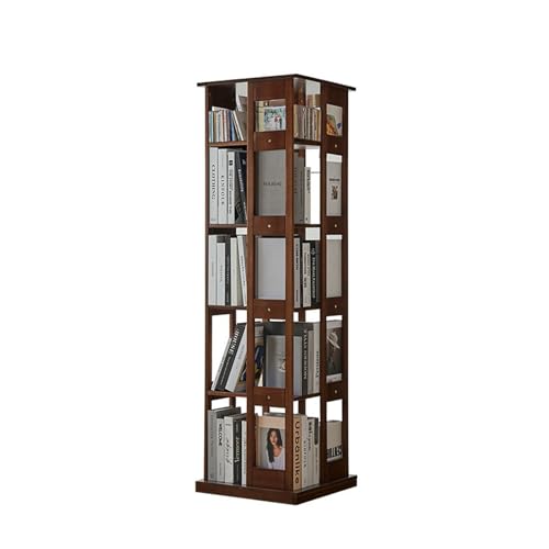 LYFDPN Drehbares Bücherregal für Kinder, um 360° drehbares Bücherregal, offenes Regal, geeignet für Heimbüro, Arbeitszimmer, Wohnzimmer (Walnut Color 5 Layers) von LYFDPN