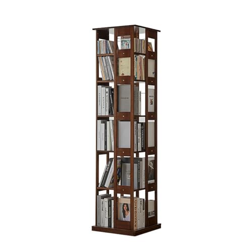 LYFDPN Drehbares Bücherregal für Kinder, um 360° drehbares Bücherregal, offenes Regal, geeignet für Heimbüro, Arbeitszimmer, Wohnzimmer (Walnut Color 6 Layers) von LYFDPN