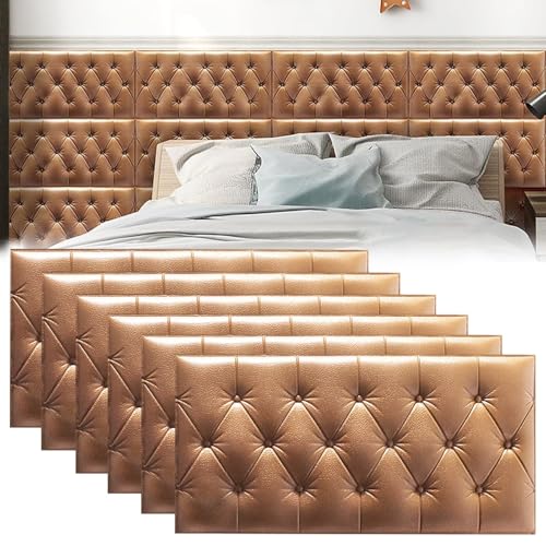 LYFDPN Kopfteil zum Schälen und Kleben, Schalldichte Wandpaneele 3D, Gepolstertes Wandpaneel, Antikollisions-Wandpolsterung Schlafzimmer (Brown 8 Pack) von LYFDPN