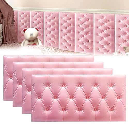 LYFDPN Kopfteil zum Schälen und Kleben, Schalldichte Wandpaneele 3D, Gepolstertes Wandpaneel, Antikollisions-Wandpolsterung Schlafzimmer (Pink 4 Pack) von LYFDPN