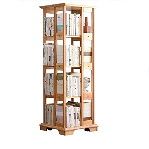 LYFDPN Massivholz-Bücherregal, drehbares Bücherregal, 360-Grad-Bücherregal, Bodenregal, Neue chinesische Mobile Wohnzimmer-Aufbewahrung (Natural) von LYFDPN