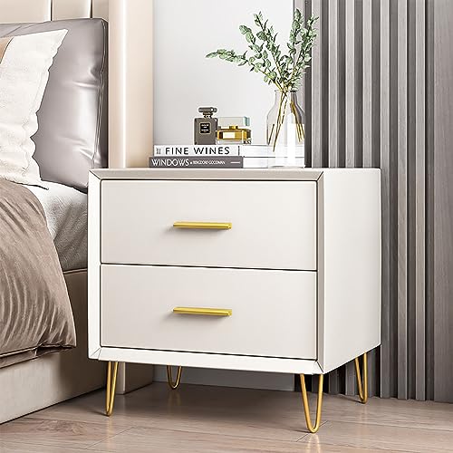 LYFDPN Nachttisch mit Schubladen, Nachttisch mit Metallfüßen, Beistelltisch mit Metallgriffen, einfach zu montierende Schlafzimmermöbel (Weiß) von LYFDPN