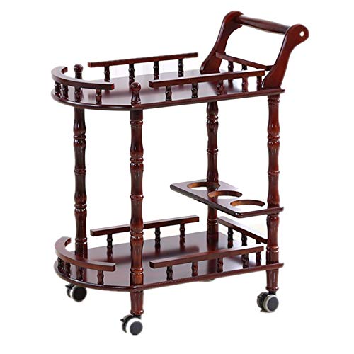 LYFDPN Rollwagen für Hotel, Servierwagen aus Metall mit Massivholzplatte, Bar mit 2 Ebenen und Servierwagen, Tee-Servierwagen mit 4 Rädern von LYFDPN