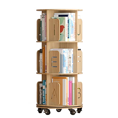 LYFDPN Um 360° drehbares Bücherregal aus massivem Holz, abnehmbares Bücherregal, 3/4/5 Schichten mit Rollen, um das Interesse der Kinder am Lesen zu fördern (3 Layers (44 * 105cm)) von LYFDPN