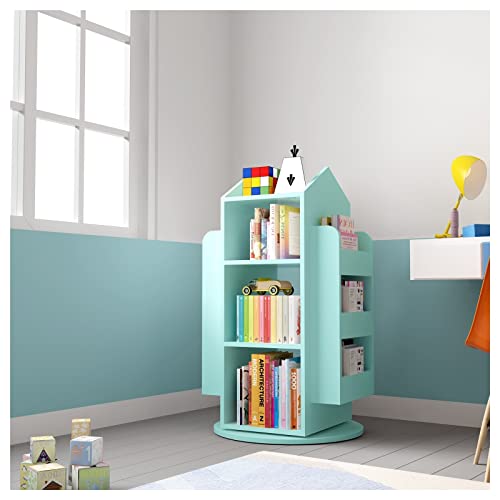 LYFDPN Vitrine, drehbares Bücherregal, kleines Bücherregal aus Massivholz, Bodenlagerregal, Bilderbuchregal YIJIAN (Blue Green) von LYFDPN
