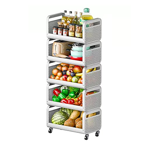 Multifunktionaler Aufbewahrungswagen, praktischer Wagen, Rollender Aufbewahrungswagen, einfach zu installieren, Küche, Bad, Waschraum, Lagerregal (White 5 Tier) von LYFDPN