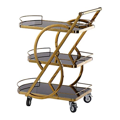 Räder Weinständer Hausbar Barwagen Servierwagen Anrichte Küchenständer Friseurwagen auf Rollen 3-stöckig gehärtetes Glas (Gold) (Gold) (Gold) von LYFDPN