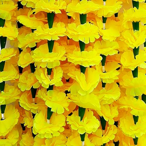 LYFJOY 10 Stück indische handgefertigte künstliche Genda-/Ringelblumen-Girlanden, Dekoration, 1,5 m je lange Tür, hängende Genda-Phool, für Hochzeiten, Festivals, Hellgrün von LYFJOY