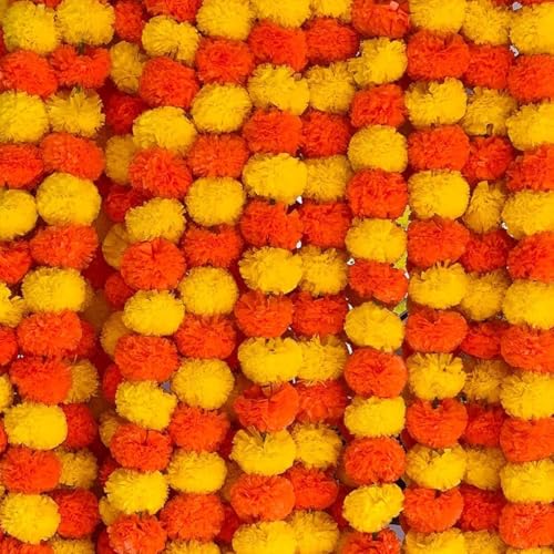 LYFJOY 10 Stück indische handgefertigte künstliche Genda-/Ringelblumen-Girlanden, Dekoration, 1,5 m je lange Tür, hängende Genda-Phool für Hochzeiten, Festivals, Dunkelorange + Gelb LYFJOY 10 Stück indische handgefertigte künstliche Genda-/Ringelblumen-Girlanden, Dekoration, 1,5 m je lange Tür, hängende Genda-Phool für Hochzeiten, Festivals, Dunkelorange + Gelb von LYFJOY