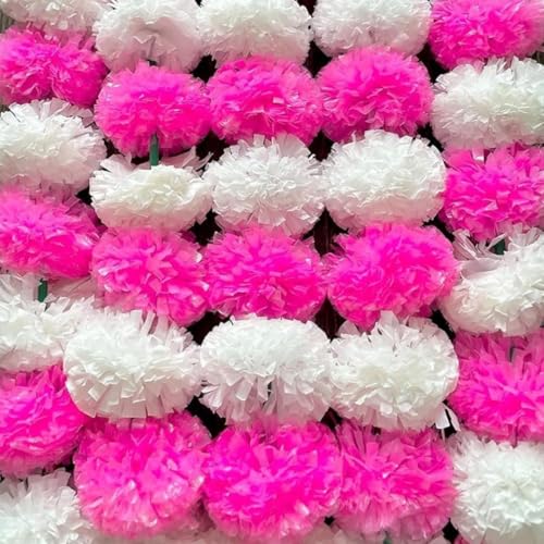 LYFJOY 10 Stück indische handgefertigte künstliche Genda-/Ringelblumen-Girlanden, Dekoration, 1,5 m je lange Tür, hängende Genda-Phool für Hochzeitsfeste, Rosa + Weiß von LYFJOY