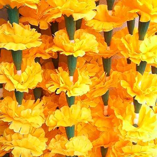 LYFJOY 5 Stück indische handgefertigte künstliche Genda-/Ringelblumen-Girlanden, Dekoration, 1,5 m je lange Tür, hängende Genda Phool für Hochzeitsfeste (#1-O-Gelb, 10 Stück) von LYFJOY