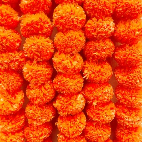 LYFJOY 5 Stück indische handgefertigte künstliche Genda-/Ringelblumen-Girlanden, Dekoration, 1,5 m je lange Tür, hängende Genda Phool für Hochzeitsfeste (#9-N-Dunkelorange, 10 Stück) von LYFJOY