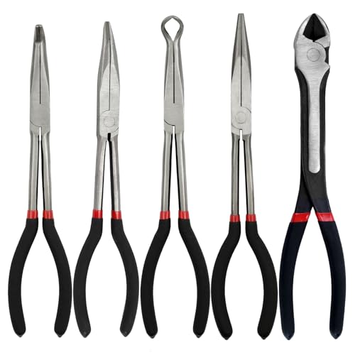5 Pcs 11"Spitzzangen-Set,extra lange Spitzzange,einschließlich gerader Spitzzange mit großer Reichweite,45/90° gebogene Spitzzange,O-förmige Spitzzange,Diagonalzange zum Biegen Formen und Schneiden von LYFJXX