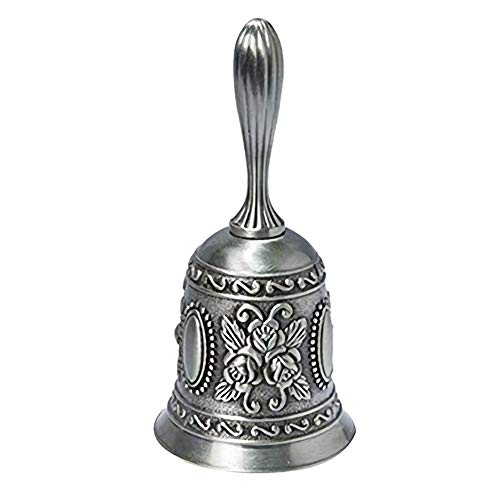 LYFJXX Hand Bell Metal Tone Ring Alarm Hand Hold Service Call Bell Desktop Bell Tea Dinner Bell Game Bell Christmas Bell (Silver) von LYFJXX