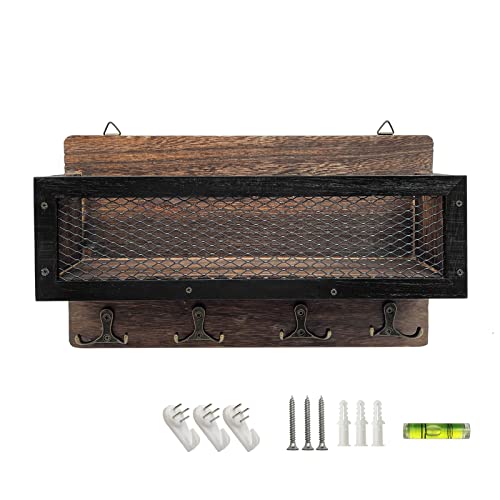 LYFJXX Post-und Schlüsselhalter für Wand dekorativ,Holz Wand Schlüssel Rack Organizer mit 4 Doppel Schlüssel Haken,Wand Mount Schlüssel Aufhänger für Eingang,Lagerung,Wohnzimmer,Flur,Küche (Brown) von LYFJXX