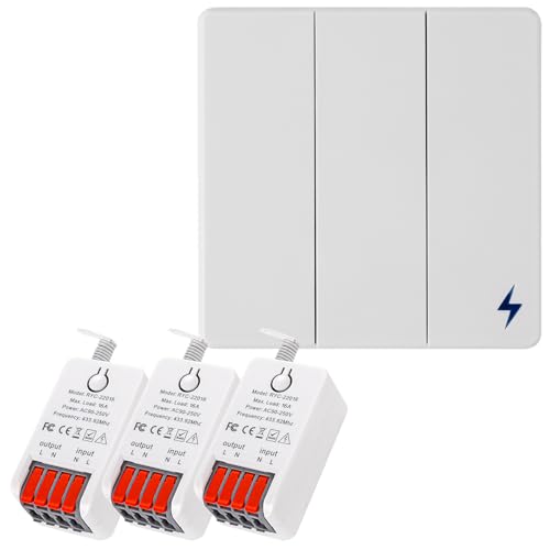Funk Lichtschalter Kit 86 Wandpanel Fernlichtschalter und 16 Amp Relais Empfänger Controller AC90-250V, Long Range Reomte ON OFF für Wechselstromgeräte (1 Schalter und 3 Empfänger) von LYGKJ