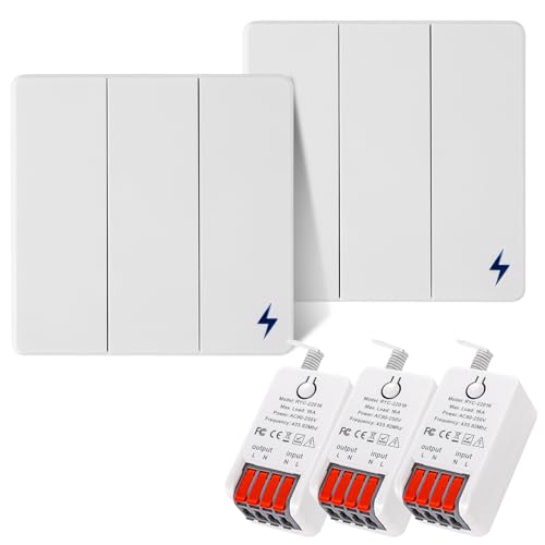 Funk Lichtschalter Kit 86 Wandpanel Fernlichtschalter und 16 Amp Relais Empfänger Controller AC90-250V, Long Range Reomte ON OFF für Wechselstromgeräte (2 Schalter und 3 Empfänger) von LYGKJ