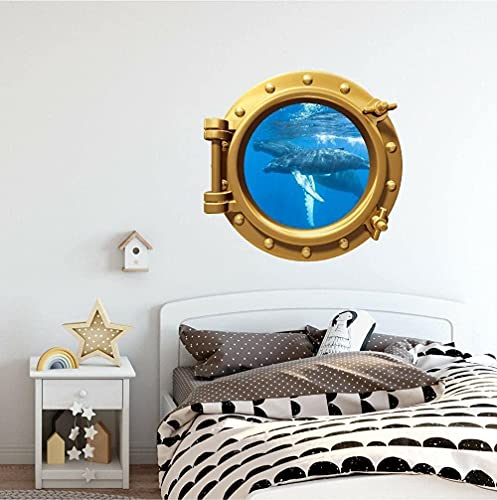 3D Wandaufkleber Hafen Landschaft Buckelwal Wal Bullauge Fenster Wandtattoo Aufkleber Ozean Unterwasser Wandbild Poster- 50x70cm von LYHDP