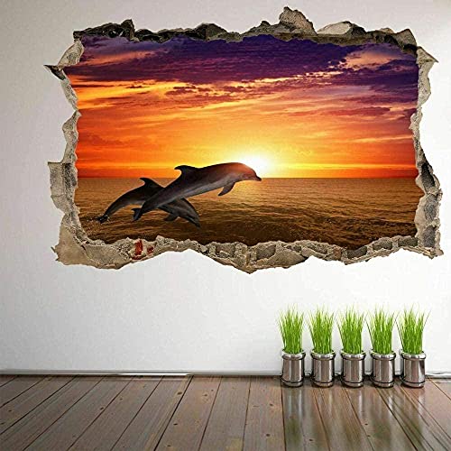 Delphin Sonnenuntergang 3D Wandkunst Aufkleber Wandbild Aufkleber Poster Drucken Kinderzimmer Dekor Zimmerdekoration - Wandtattoo Wandbild Poster Deko- 50x70cm von LYHDP