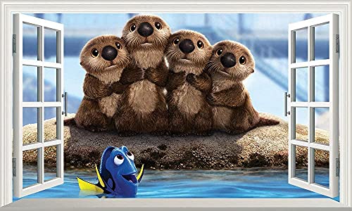 Finding Dory Otters Magic Window Selbstklebender Aufkleber Aufkleber Print Poster 3D Raumdekoration - Wandtattoo Wandbild Poster Deko- 50x70cm von LYHDP