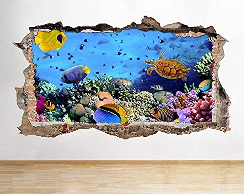 Fish Aquarium Marine Life Undersea Cute Hall Window Wall Decal 3D Art Stickers Vinyl Room- Wandtattoo Wandbild Poster Deko- 50x70cm von LYHDP