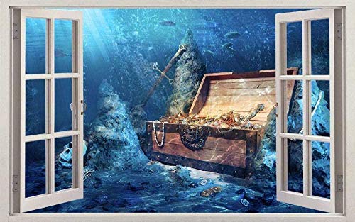 Piratenschatz 3D Fenster Aufkleber Wandaufkleber Wohnkultur Kunst Wandbild Raumdekoration - Wandtattoo Wandbild Poster Deko- 50x70cm von LYHDP