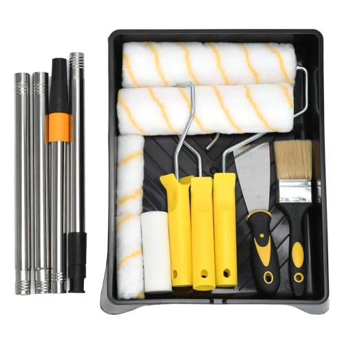 13-teiliges Farbroller-Set – 23 cm & 10 cm Mikrofaser-Roller, Farbwanne, Pinsel, Abzieher & Verlängerungsstange (bis 1,2 m) – Ideal für Wände, Decken, Möbel – Streifenfreies Ergebnis – Für Latex von LYHLYA