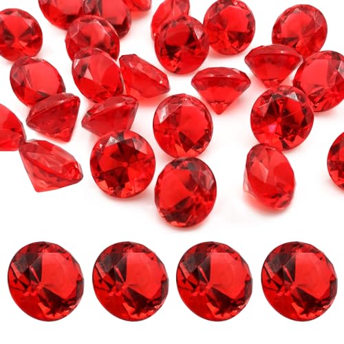 LYHLYA Edelsteine für Kinder, Rot Acryl Diamanten 25 mm Deko Diamanten acryl Edelsteine Gefälschte Edelsteine für Vasenfüller, Hochzeit Vasen Tischdeko,Partydekorationen von LYHLYA