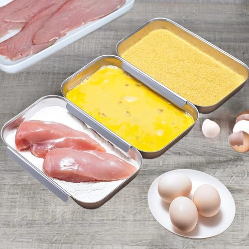 LYHLYA Panierbleche Set mit 3 Baggerschalen zum Kochen, Edelstahl-Panel-Set zum Marinieren von Fleisch, Huhn, Fisch, Lebensmittelzubereitungsschalen LYHLYA Panierbleche Set mit 3 Baggerschalen zum Kochen, Edelstahl-Panel-Set zum Marinieren von Fleisch, Huhn, Fisch, Lebensmittelzubereitungsschalen von LYHLYA