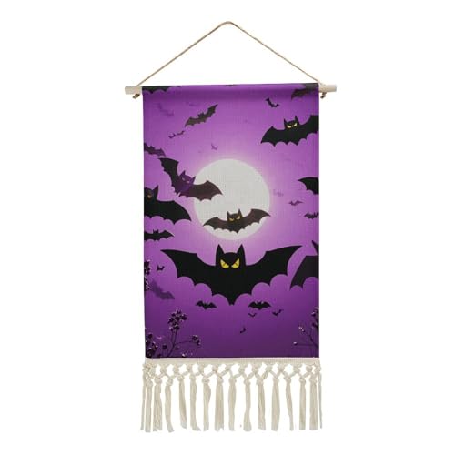 Halloween fliegende lila Fledermäuse Wanddekoration Gemälde zum Aufhängen auf Leinwand Wandkunst Gemälde für Wohnzimmer dekorativer Posterrahmen Retro-Kunstdrucke hängendes Bauernhaus-Banner für von LYHVSFJW