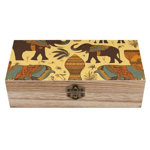 LYHVSFJW Holz Aufbewahrungsbox Afrika Elefant Andenkenbox Große Erinnerungsbox mit Scharnierschloss Dekor Box Foto Aufbewahrungsbox Schatzkiste zum Basteln Dekorative Box für Zuhause von LYHVSFJW