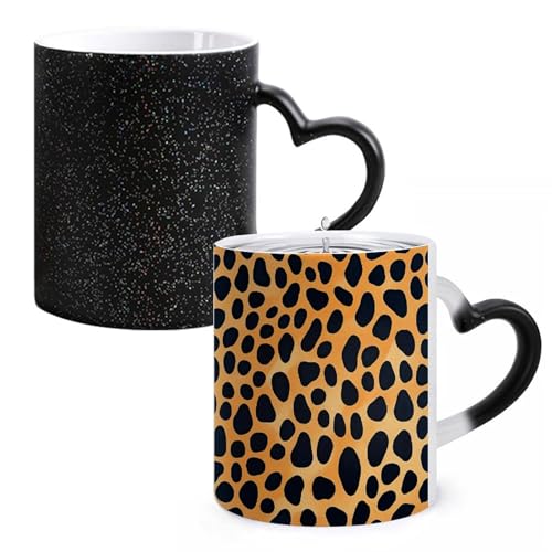 LYHVSFJW Kaffeetasse – Schwarz und Gold Leopard Keramik Kaffeetasse Wärmewechsel Glasbecher Neuheit Teetasse Personalisierte 325 ml Sublimationstassen für heiße und kalte Getränke, Zuhause, Büro von LYHVSFJW