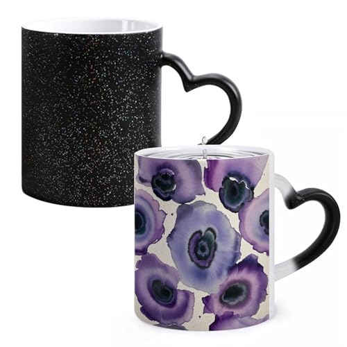 LYHVSFJW Kaffeetasse – abstrakte Aquarell-Kaffeetasse, violette Keramik-Kaffeetasse, wärmewechselnde Glasbecher, Teetasse, personalisierbar, 325 ml, Sublimationstassen für heiße und kalte Getränke von LYHVSFJW