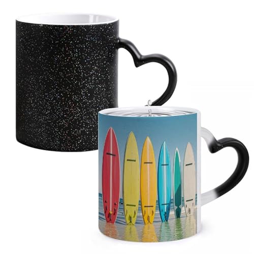 LYHVSFJW Kaffeetasse – bunte Surfbrett-Keramik-Kaffeetasse, wärmewechselnde Glasbecher, Teetasse, personalisierbar, 325 ml, Sublimationstassen für heiße und kalte Getränke, Zuhause, Büro, Party von LYHVSFJW