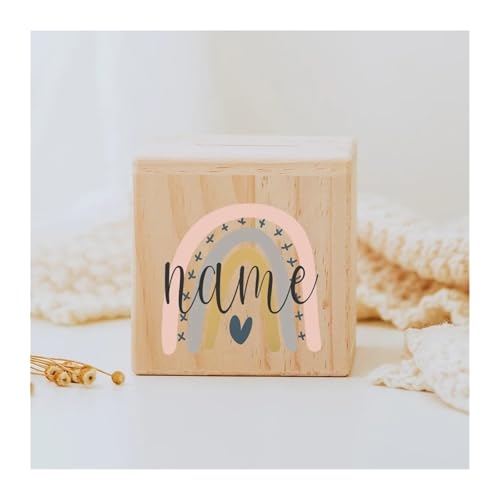 Spardose Personalisierte Spardose Regenbogen Holz Spardosen Kind Münze Bank Münzsammlung Fall Geburtstag Urlaub Geschenk for Kinder(RB-01) von LYHYDMA