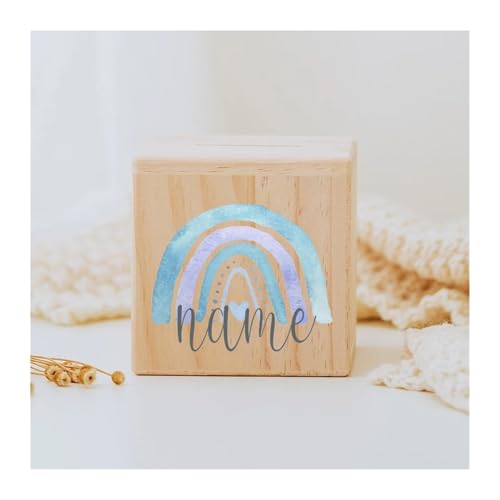 Spardose Personalisierte Spardose Regenbogen Holz Spardosen Kind Münze Bank Münzsammlung Fall Geburtstag Urlaub Geschenk for Kinder(RB-02) von LYHYDMA