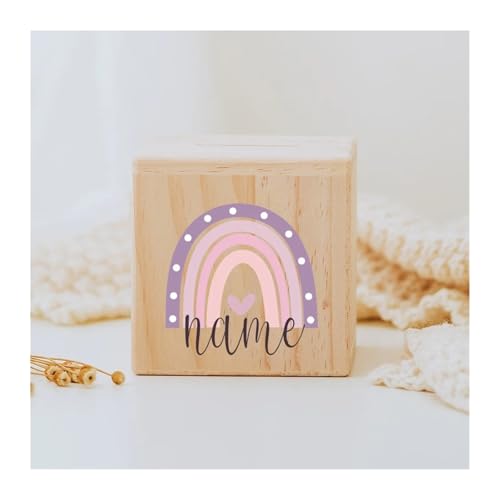 Spardose Personalisierte Spardose Regenbogen Holz Spardosen Kind Münze Bank Münzsammlung Fall Geburtstag Urlaub Geschenk for Kinder(RB-06) von LYHYDMA
